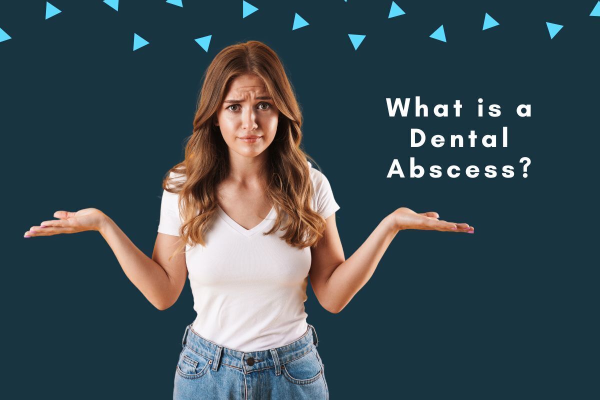 Woman with a confused expression shrugging, representing uncertainty about dental abscesses.