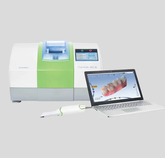 Digital dental system displaying same-day crowns and veneers on a computer